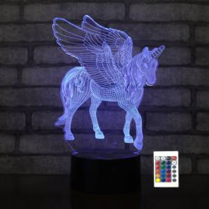 Unicorn với Wing Shape <span class=keywords><strong>3D</strong></span> LED ánh sáng ban đêm trẻ em Quà tặng đèn điều khiển từ xa LED ba chiều đèn ABS 3AA pin trường hợp quà tặng đèn - Product Image 2