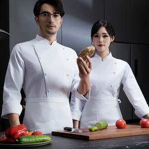 Chaquetas de Chef bordadas de manga corta de algodón cocina Chef uniforme flecha Hi <span class=keywords><strong>Vis</strong></span> uniforme de trabajo verano Chef abrigo chaqueta diseño comida - Product Image 4