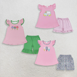 Ensemble de vêtements d'été pour enfants, filles, bébés, enfants, hauts à manches courtes avec motifs brodés, ensembles de shorts - Product Image 1