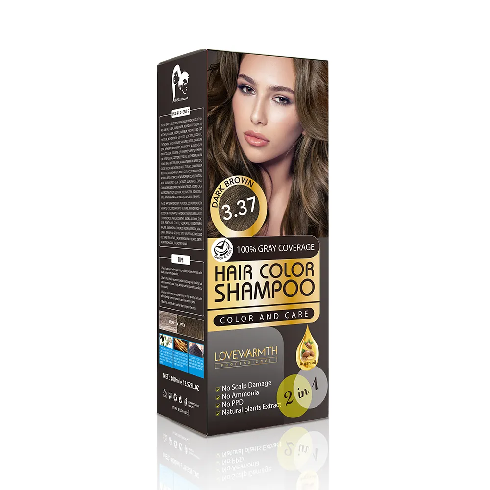 Dark brown 100% gray coverage shampoo color hair black for man argan oil 400ml hair color shampoo coffee