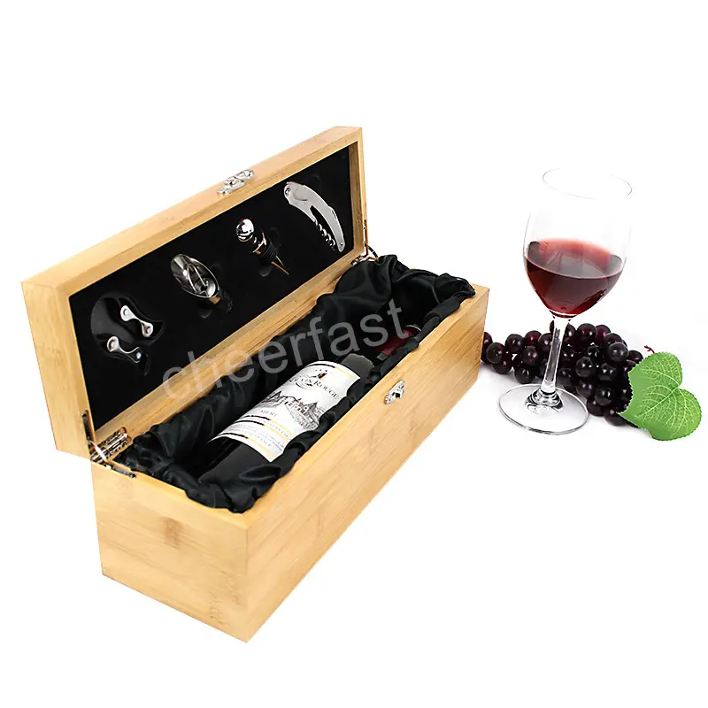 Miboxer — boîte de vin en bois de bambou avec laque, ensemble d'accessoires de vin pour Piano, boîte-cadeau avec outils, 4 pièces