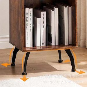 Retro solid wood floor shelf, multi-tiered storage rack for vinyl <b>records</b> and magazines, multi-functional bedside storage rack - Product Image 3