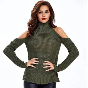 Maglione pullover Casual alla moda da donna a girocollo manica lunga con spalle fredde alla moda