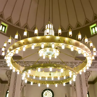 Lustre LED doré moderne et simple en métal et cristal, style marocain, pour projet de grande mosquée ou centre islamique, personnalisable