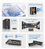 Mini PC GenMachine Ryzen 5 5600H AMD Radeon RX Vaga 7, 6 Núcleos, 12 Subprocesos, 1G LAN, Wifi 6, BT 5.2, Win11, 3 Pantallas, 2HD, 2USB 3.0