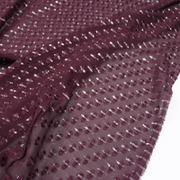 Tissu Jacquard en Soie Métallique Brillante Rouge Foncé Prêt à l'emploi, Doux et Respirant, avec Lurex Argenté, pour Châle de Luxe Féminin, Mousseline et Dirac
