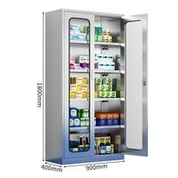 Casier de rangement médical en acier inoxydable à double porte vitrée avec serrure de sécurité pour médicaments, pharmacie et usage hospitalier