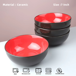 2024 prêt à expédier porcelaine basse quantité minimale de commande lave-vaisselle micro-ondes céréales double couleur émaillée rouge et noir <span class=keywords><strong>bol</strong></span> à <span class=keywords><strong>soupe</strong></span> en céramique - Product Image 2