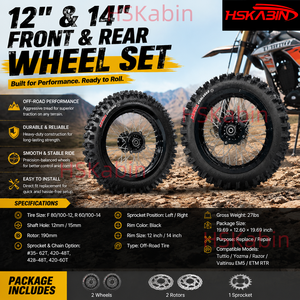 HSKabin Kenda <b>12</b> Inch 14 Inch Off-Road Wheel Set Dirt Bike Front 80/100-<b>12</b> Rear 60/100-14 Black with Rotor Sprocket - Product Image 4