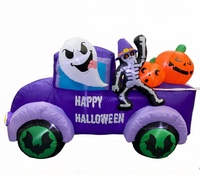 NORCO Halloween : Décoration Gonflable de Jardin pour Adultes - Camion Fantôme, Squelette, Citrouilles, 10 LED, Étanche, en Polyester - Vente Flash