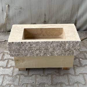 Lavabo de Baño Integrado de Lujo Rústico de Mármol Travertino, Duradero, Ecológico, Hecho a Mano con Piedra Natural, Personalizado - Product Image 1