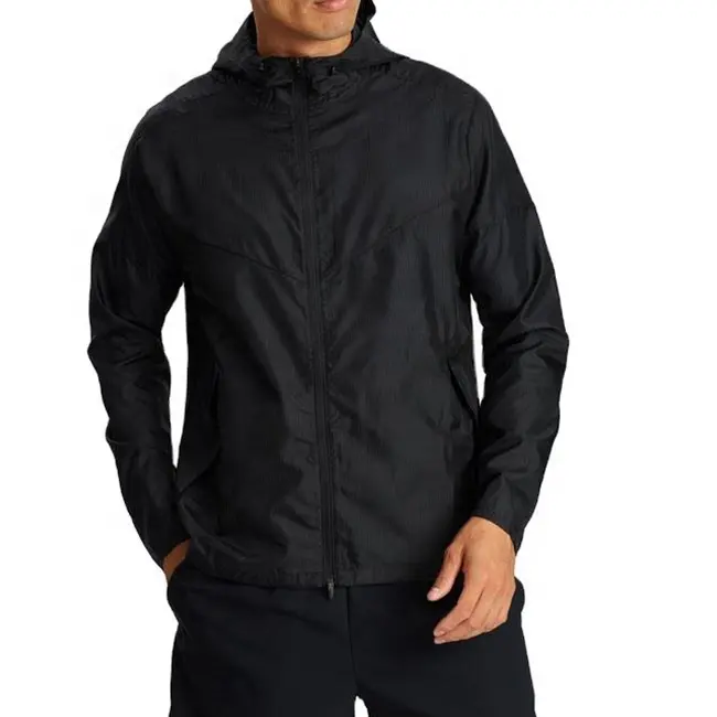 Giacche da uomo con Logo personalizzato stile Casual stile nero Runner giacche da uomo con cappuccio giacca a vento nera giacca da uomo
