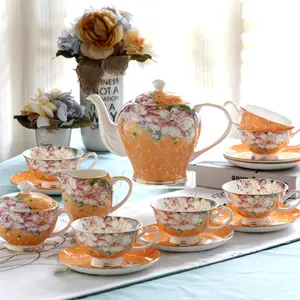 Luxury Royal Arabic 15 Pcs Decal Porcelain New Fine Bone China Coffee Cup Ceramic Porcelain Coffee And Tea Set