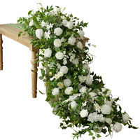 Composition florale artificielle blanche et verte romantique de taille moyenne pour mariage, avec rhododendrons et delphiniums en soie, pour décoration de table et toile de fond.