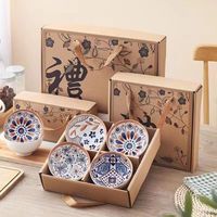 2024 nouveau design fleur de camélia ménage et cadeau porcelaine céramique 2/4/6 pièces bol ensemble avec baguettes