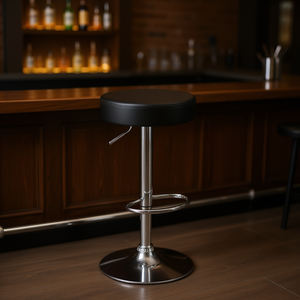 Taburete de Bar Hidráulico Ajustable, Cuero PU Negro, Base Cromada, Diseño Moderno y Contemporáneo, Mueble para Hogar y Comercio - Product Image 2