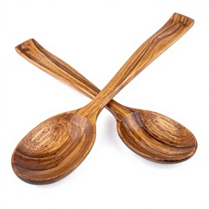 <b>Wooden</b> <b>Kitchen</b> Cooking Utensil <b>Set</b> of 2 Natural Wood Spoons for Stirring Mixing Serving Food Preparation - Product Image 5