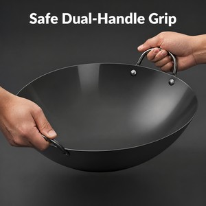 Large Capacity <b>Cast</b> Iron Carbon Steel Wok Stable Double Riveted Loop Handles Stir Fry <b>Pan</b> For High Fire Professional Kitchen - Product Image 1