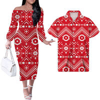 Robe Douillette 2024, Vêtement Polynésien pour Couple, Robe de Soirée Blanche Femme avec Imprimé Hibiscus, Robe d'Automne pour Femme