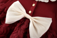 Robe à manches longues pour filles avec col en dentelle et volants, jupe florale 3D avec roses, grand nœud en satin, tenue de princesse élégante