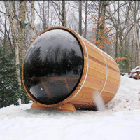 Sauna de barril panorámico al aire libre, con ducha