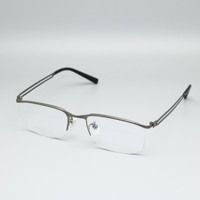 Gafas Ópticas Cuadradas de Titanio Puro Ultraligeras, Diseño de Marca Personalizado Premium, Montura Invisible, Color Gris Metálico, Transparentes, Elegantes y Ejecutivas