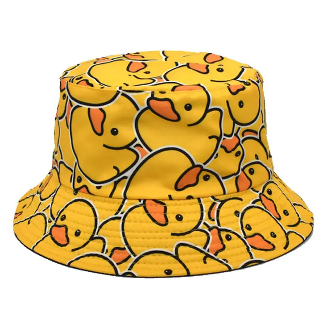 Cappello da sole cartone animato per uomo e donna cappello da pescatore con stampa anatra gialla