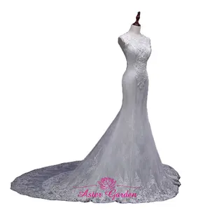 Merk Trompet Bridal Gown Hof Train Tulle Kant Mermaid Wedding Dresss 223