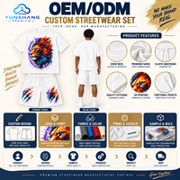 Ensemble deux pièces personnalisé unisexe avec t-shirt en coton mélangé tricoté respirant à imprimé numérique motif Lion de Rue Flammé et short à cordon de serrage