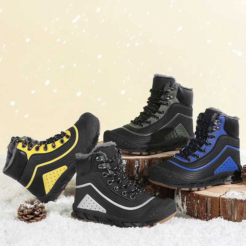 Male Fluffy Black Flat Platform Lace Up Ice Outdoor Sports Snow Mens Winter Boots For Man Kids Boys