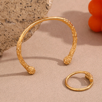 Dreamshow Black Myth Wu Kong Jin Gu Bang Design Bangle Ring Jewelry Set Bijoux en acier inoxydable plaqué or 18k