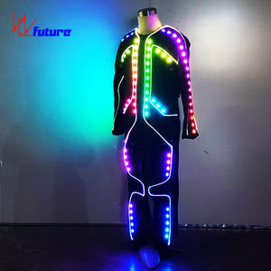 <span class=keywords><strong>Combinaison</strong></span> lumineuse LED avec lumières néon violettes et jaunes vives, design lumineux rechargeable pour les spectacles de scène de fête, festival - Product Image 3