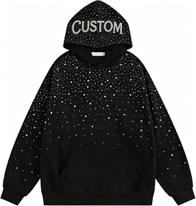 Sweat à capuche personnalisé avec logo en strass pour homme, coupe oversize, style streetwear, luxe Y2K, sweat-shirt diamanté, fabricant ODM OEM - Product Image 3