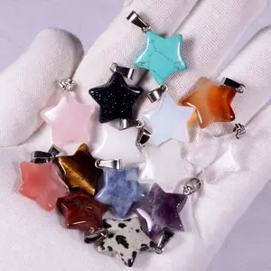 Lucky Star Rose Quartz Stone Pendant Crystal Healing Necklace Women Gift