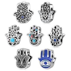 Alta calidad al por mayor 925 S925 plata esterlina Hamsa mano encanto azul ojos malvados mano cuenta para la fabricación de joyas amuleto - Product Image 1