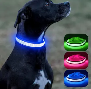 Collare LED cane USB ricaricabile collare luminoso, adatto per gli animali domestici che camminano di notte, resistente alle intemperie, 6 colori e 6 taglie