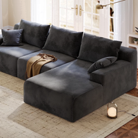 Canapé modulaire en velours côtelé noir OEM, canapé-lit massant convertible en forme de L avec chaise longue