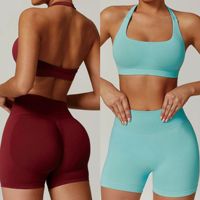 Ensemble de sport pour femme avec logo personnalisé : soutien-gorge dos nu, short et leggings, haute élasticité, respirant, léger, sans coutures, pour la gym et le fitness