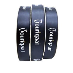 Gift Packing Wholesale Custom Logo 1inch 25mm <strong>Black</strong> Printed 100% Polyester Single Face Eco-friendly Satin <strong>Ribbon</strong> - Product Image 1