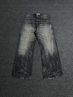 Jean en denim délavé et déchiré pour homme, coupe droite, taille haute, ample, style streetwear, décontracté, été, automne, printemps