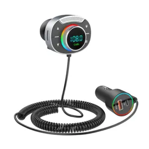 AGETUNR T86 Modulador FM para coche 30W PD 18W QC3.0 Carga rápida Luz RGB Activar Siri AUX out Reproductor de MP3 Cable extensible con clip