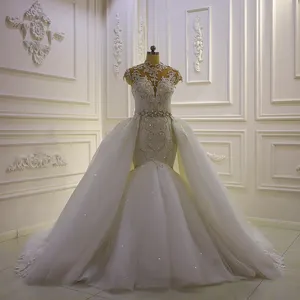 Vestido de novia de lujo de talla grande, personalizado, sirena, sin mangas, cola larga, elegante, para fiesta de boda, 2022