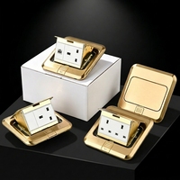 KSQ Enchufe de Suelo Eléctrico Universal Impermeable con Diseño Pop-up, 2 Tomas, Colores Plata y Oro, Caja de Conexión a Tierra para Enchufe UK