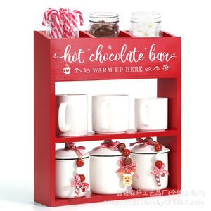 Wooden Christmas Coffee Supplies Storage Rack Red 3 Tier Multifunctional Tabletop Hot <b>Chocolate</b> <b>Bar</b> Organizer - Product Image 5