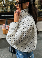 Blouson Bomber Femme à Pois Automne, Veste Courte Zippée Col Roulé Manches Longues Grande Taille pour Demi-Saison