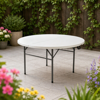 Table pliante ronde à moitié pliée, structure métallique robuste, table de repas portable pour l'intérieur et l'extérieur, pour mariage, pique-nique