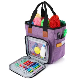 Hand Woven Crochet yarn purple Bag needle thread Handbag Sweater Sewing tool Bag knitted yarn thread hook storage bag