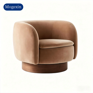 Italian Style Luxury Barrel Chair Soft Velvet Upholstered Armchair with Solid Wood Base <b>for</b> Living Room - Product Image 6