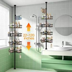 Estante de Ducha de Esquina de Hierro Negro de 3 Niveles, Organizador de Baño Montado en la Pared, Estante de Almacenamiento de Altura Ajustable - Product Image 2