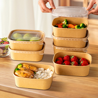 Bols en papier kraft compostables jetables avec couvercles, rectangulaires, pour hamburgers, salades, aliments pour animaux, collations, emballage écologique, qualité alimentaire